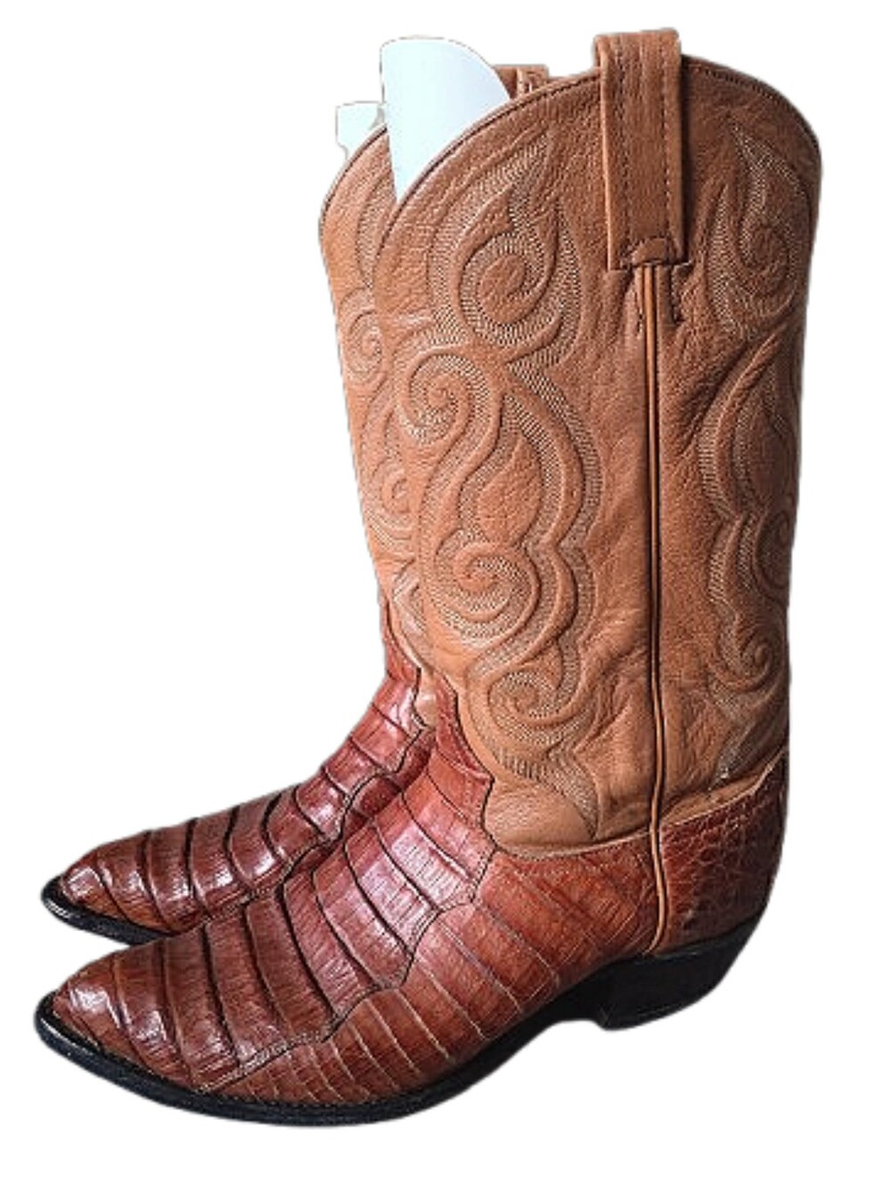 🤎 Tony Lama Cognac Caiman Belly Boots Mens 9.5 Brown Tan Western Cowboy Leather